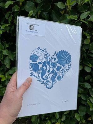 Blue Little Bay Heart | Seahorse Art Print NZ