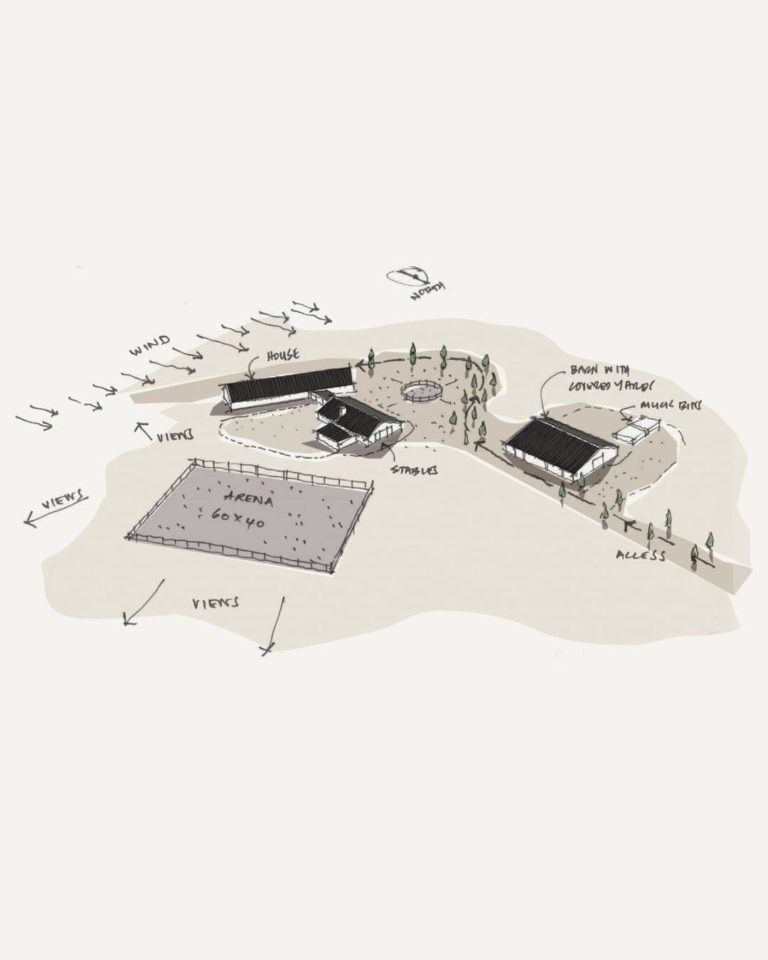 Concept sketch of equestrian property layout designed by Harrison Lane