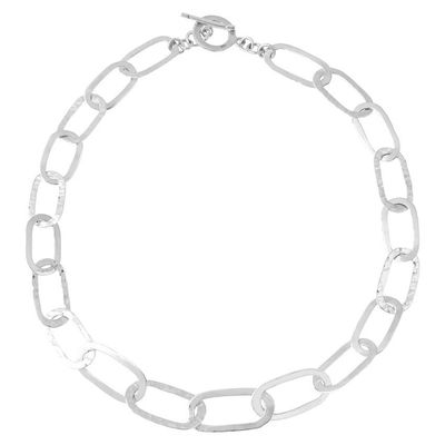 Najo Flat Oval Beaten Links Necklace with T-Bar Clasp - 45cm