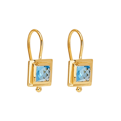 Najo Square Blue Topaz Earrings Gold Plated