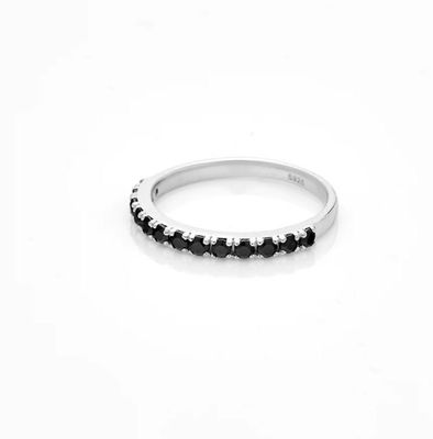 Silk &amp; Steel Eternity Black Spinel Silver Pave Ring