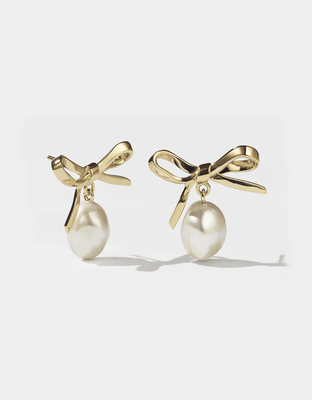 Meadowlark Bow Pearl Studs Gold Plated