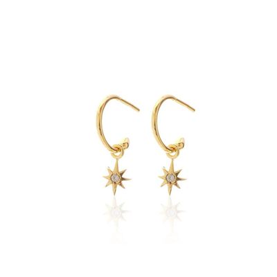 Silk &amp; Steel Star Hoops Gold Plated