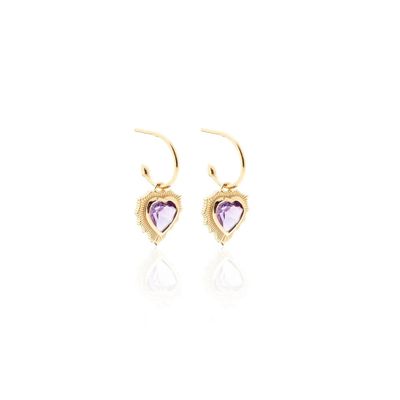 Silk &amp; Steel Amour Heart Hoops Amethyst Gold Plated
