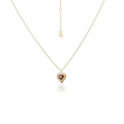 Silk &amp; Steel Amour Necklace Smokey Quartz Gold Plated
