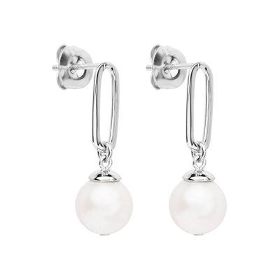 Najo The Enchantress Pearl Drop Stud Earrings Silver