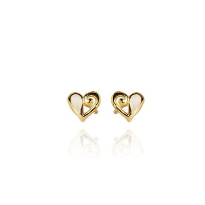 Evolve Mini Mother of Pearl Heart Studs Gold Plated