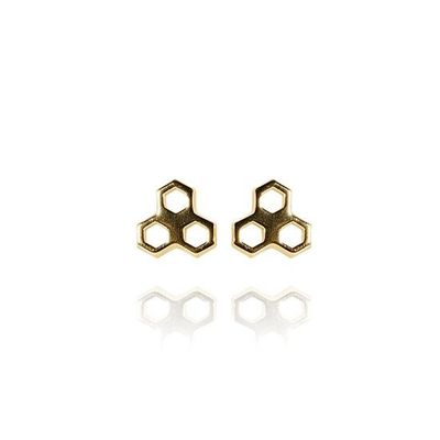 Evolve Mini Honeycomb Studs Gold Plated