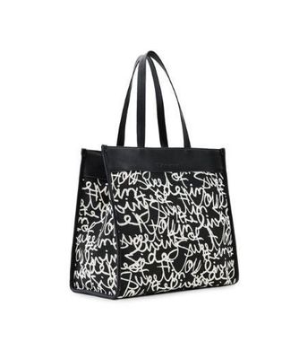 Desigual Black Canvas Tote With Beige Writing &amp; Red Heard Coin Purse