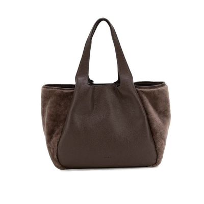 Ripani Chocolate Brown Shopper with Fur Trim