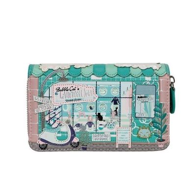 Vendula Bubble Cats Laundromat Medium Ziparound Wallet
