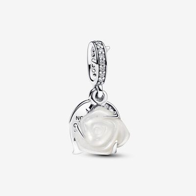 White Rose in Bloom Double Dangle Charm