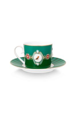 Cup & Saucer Love Birds Medallion Emerald-Green 200ml