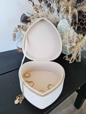 Velvet Heart Jewellery Box  - Beige