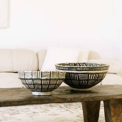 Black &amp; White Paper Mache Bowl Two sizes