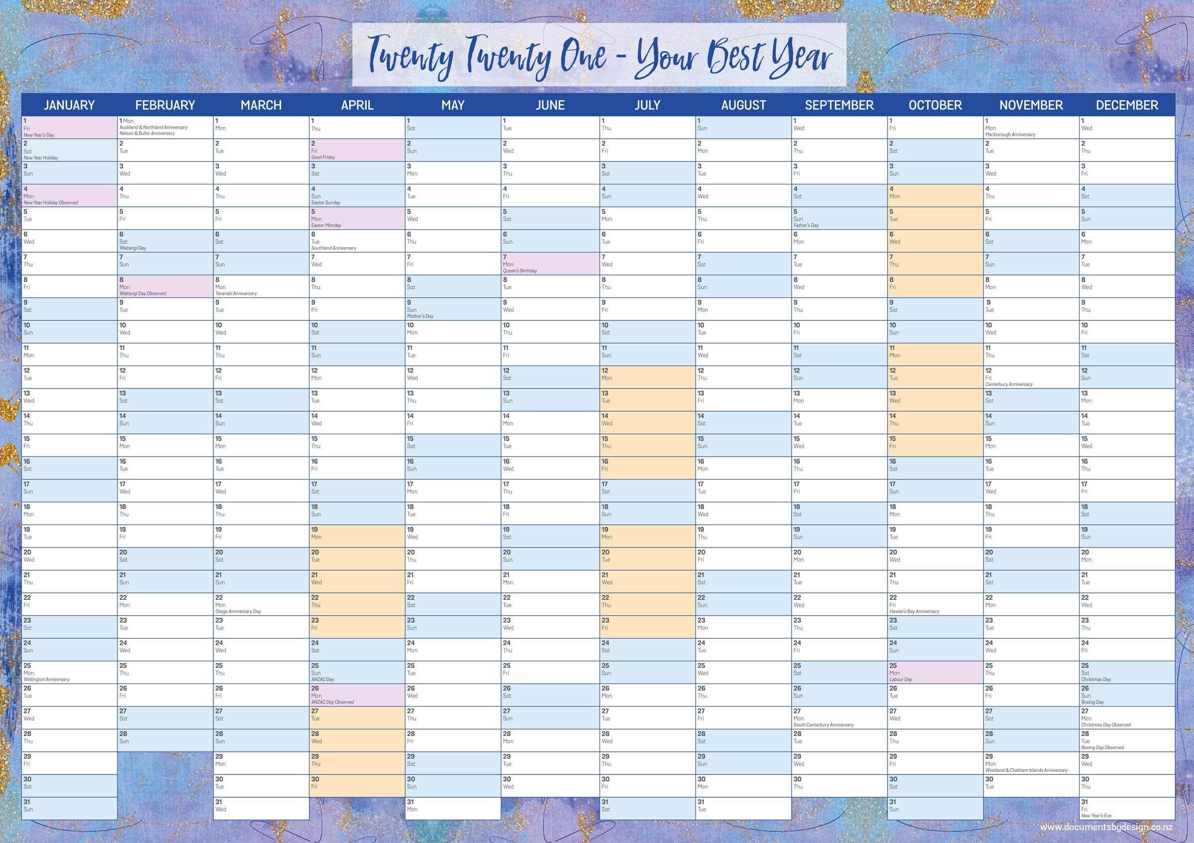 Wall Planner NZ Printable Blue