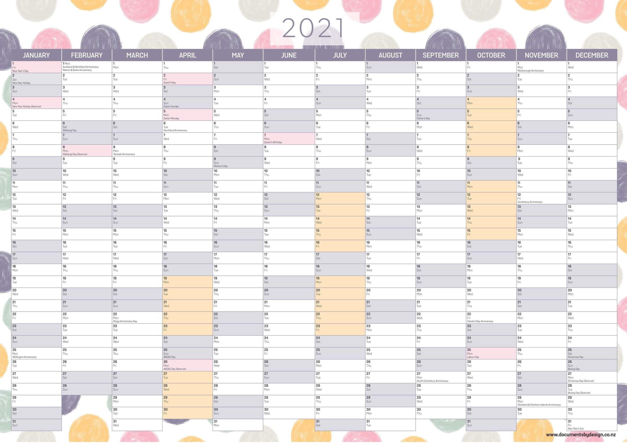 Wall Planner NZ Printable Colourful