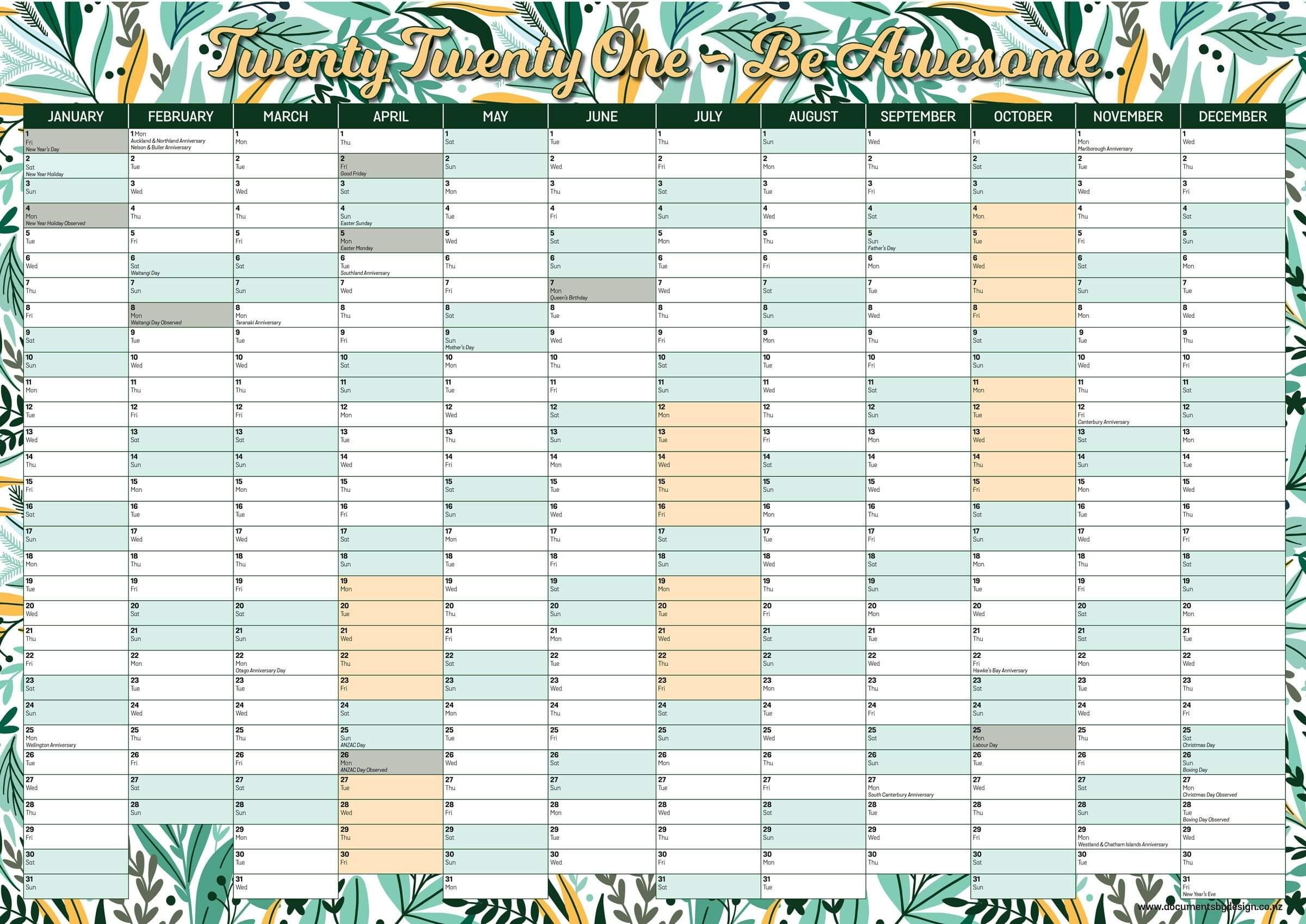 Wall Planner NZ Printable Green