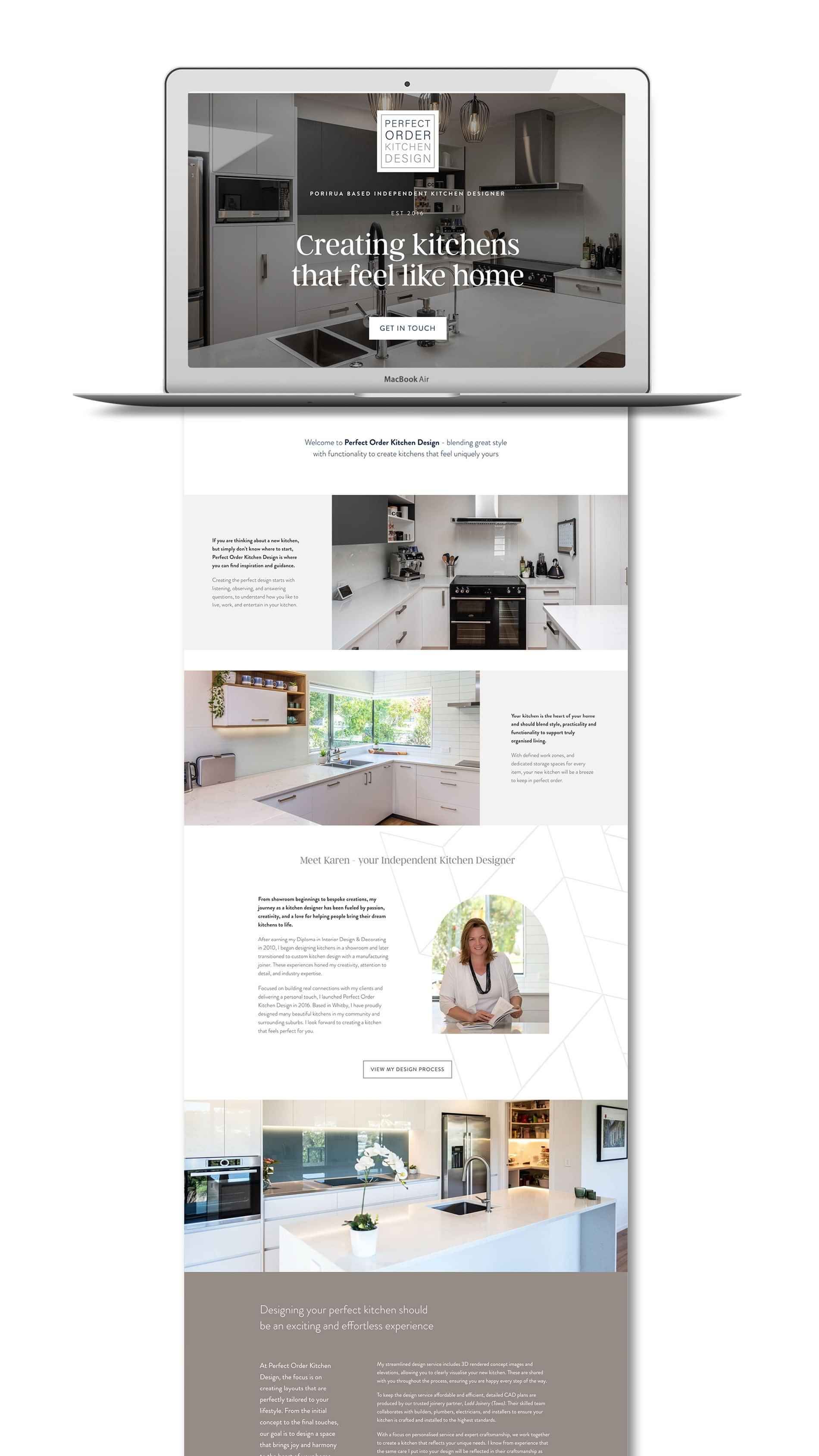 1 page website design for kitchen designer in Wellington