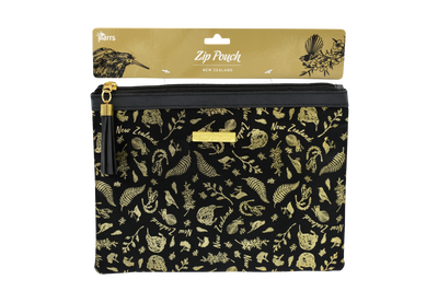 Zip Pouch Black and Gold Birds