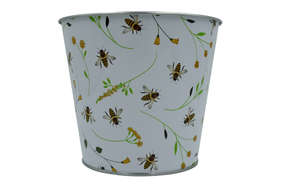Bee Print Round Zinc Flower Pot 1.8l