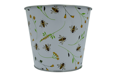 Bee Print Round Zinc Flower Pot 1.8l