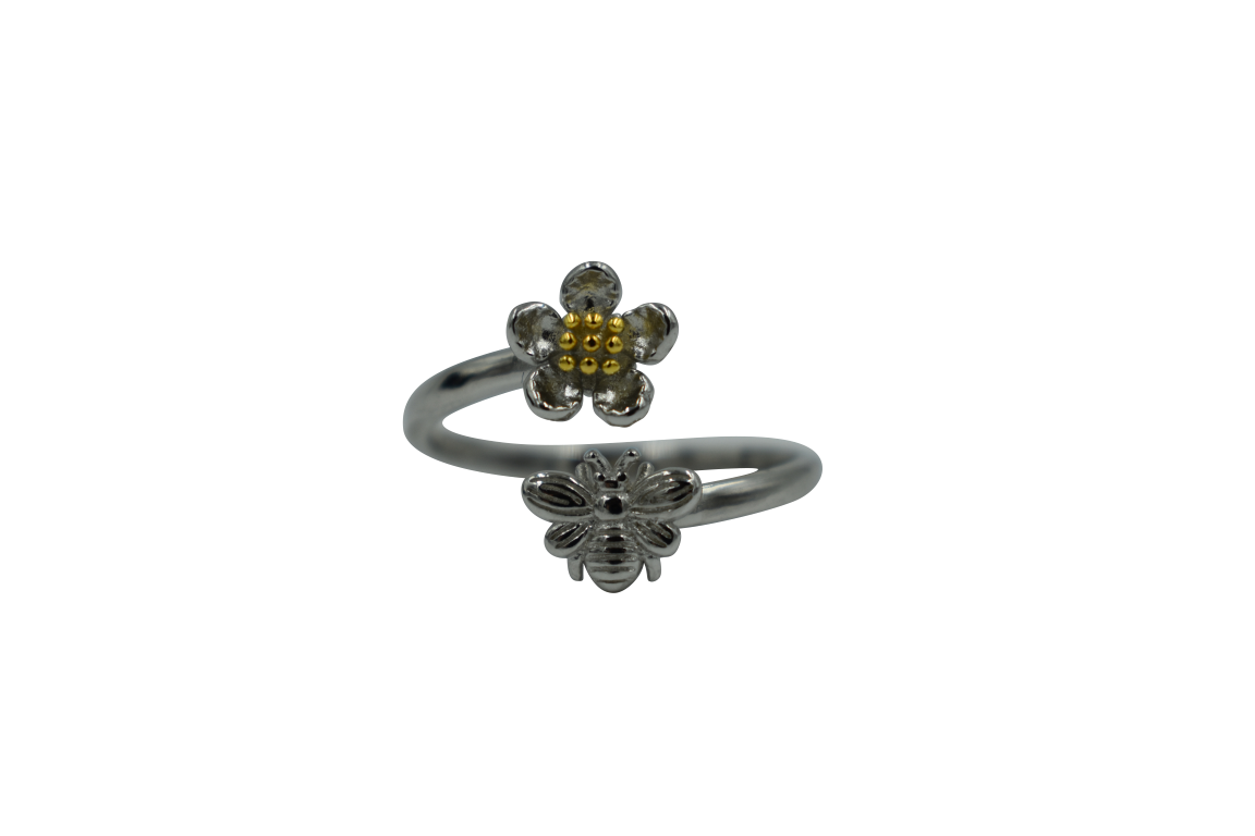 Sterling Silver Manuka and Bee Ring