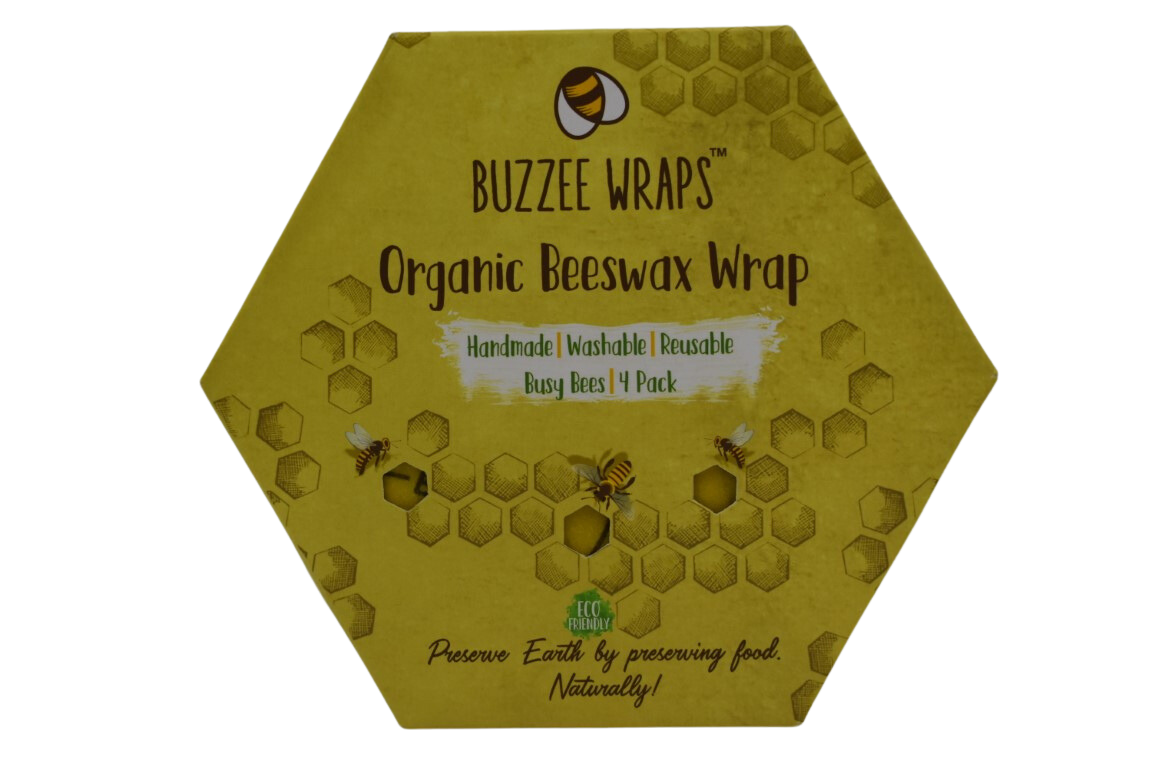 Buzzee Organic Beeswax Wrap - Set of 4 - &#039;Bees at Work&#039;