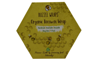 Buzzee Organic Beeswax Wrap - Set of 4 - &#039;Bees at Work&#039;