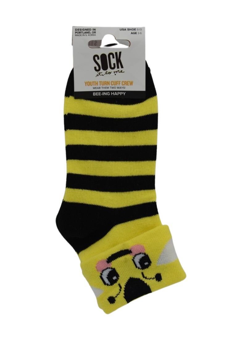 Bee-ing Happy - Kid&#039;s Turn Cuff Socks - Youth 3-6yrs