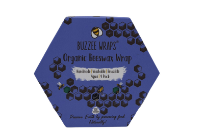 Buzzee Organic Beeswax Wrap - Set of 4 - Aqua