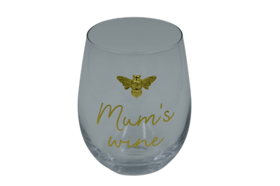 Mum&#039;s Wine Stemless Wine Glass with Bee