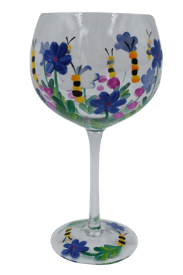 Handpainted Bees and Wild Flowers Glass