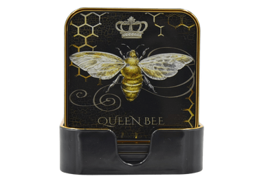 Bee Black Coaster 11cm