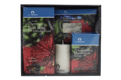 Gift Box - Pohutukawa Leaf Bath Salts, Handmade Soap with Candle