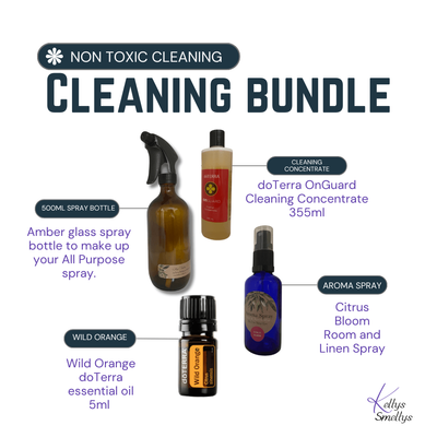 Non-Tox Aromatherapy Cleaning Bundle: On Guard Concentrate, Wild Orange Oil, Citrus Bloom Room Mist