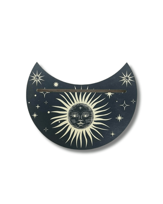 Sun Design Moon-Shaped Wooden Oracle Card Holder