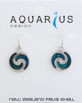 Blue Paua Round Wave Hook Earring