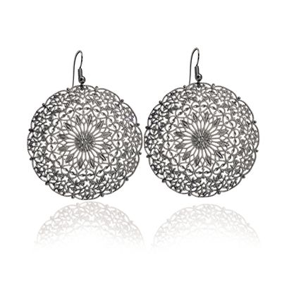 Lacey Large Circle Earrings - Black