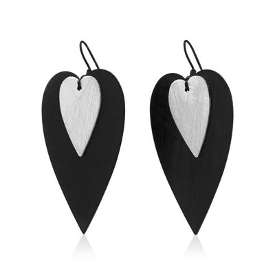 Amour Large Earrings - Black/Silver