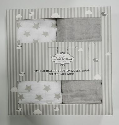 Bamboo/Cotton Muslin Wrap 2 Pack - Assorted Colours