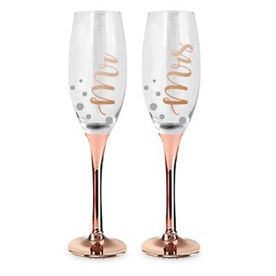 Mr &amp; Mrs Rose Gold Champagne Glass