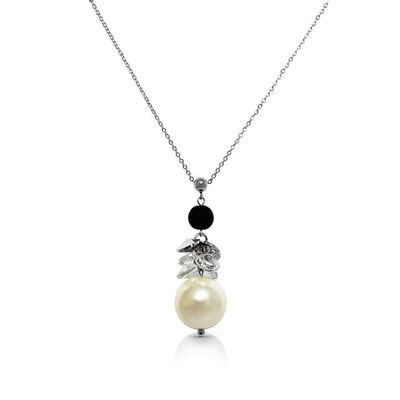 Perle Necklace - Black Bead White Pearl
