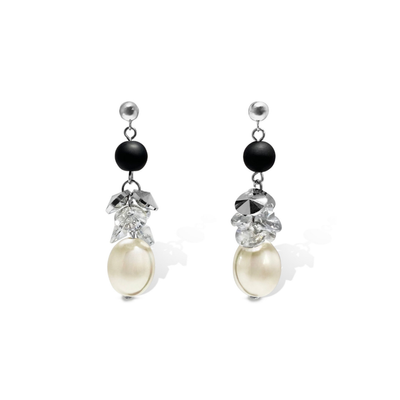 Perle Earrings - Black Bead White Pearl
