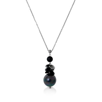 Perle Necklace - Black Bead Black Pearl