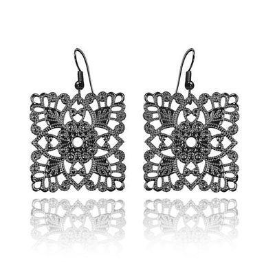 Lacey Square Earrings - Black
