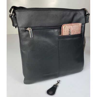 Leather Handbag Multi Pocket - Black