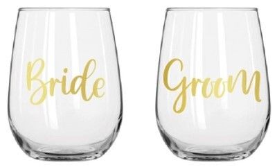Bride Groom Stemless Wineglass