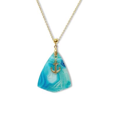 La Roche Blue Agate Gold Anchor Necklace