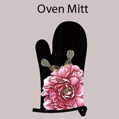 Kiwiana Oven Mitt - Fantails on Black